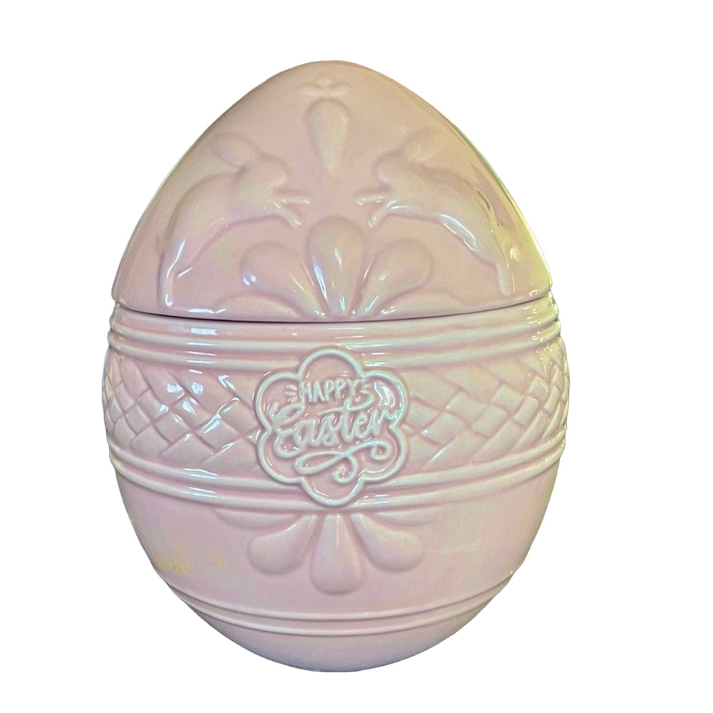 Pink Ceramic Easter Egg Candy or Cookie Jar